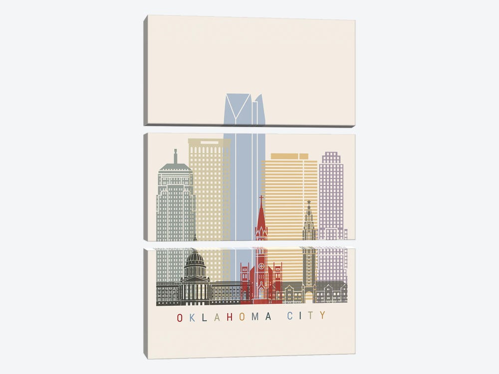 Oklahoma City Skyline Poster by Paul Rommer 3-piece Canvas Wall Art