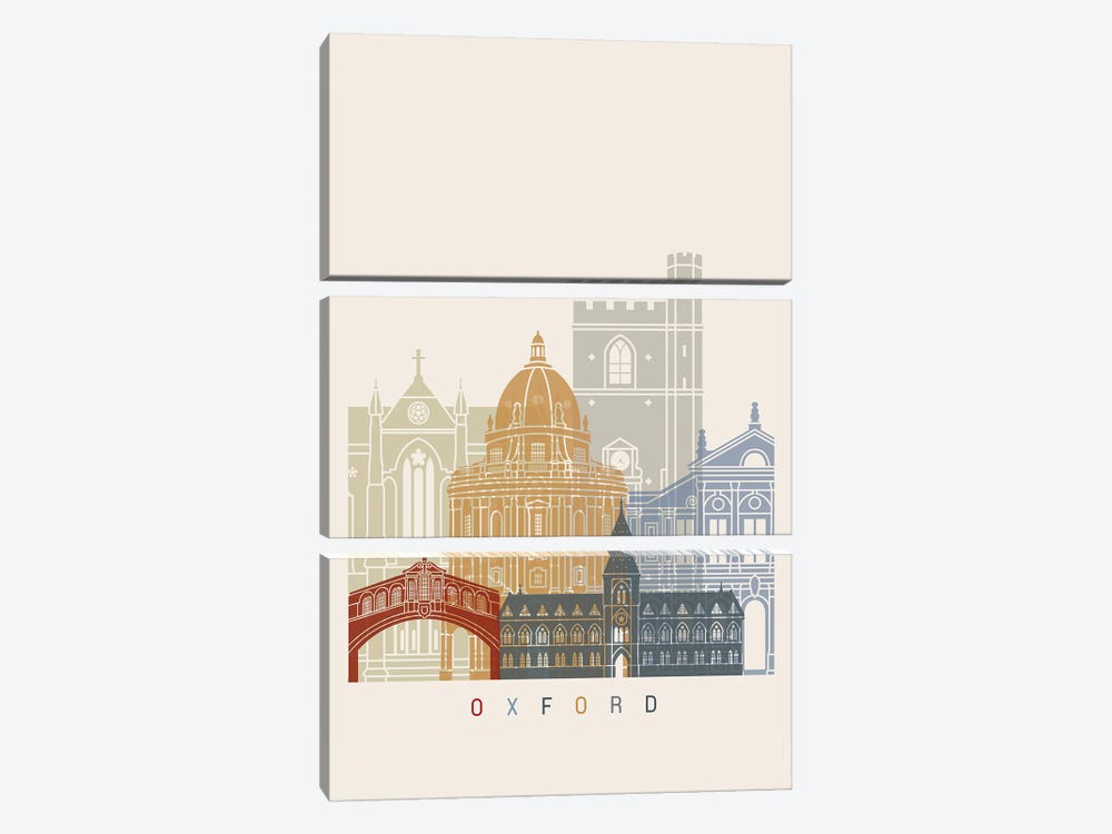 Oxford Skyline Poster by Paul Rommer 3-piece Canvas Wall Art