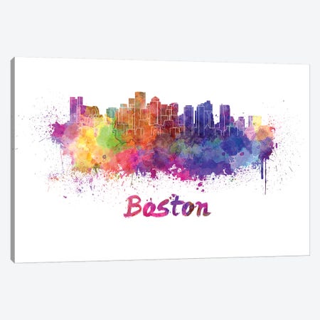 Boston Skyline In Watercolor Canvas Print #PUR108} by Paul Rommer Canvas Print