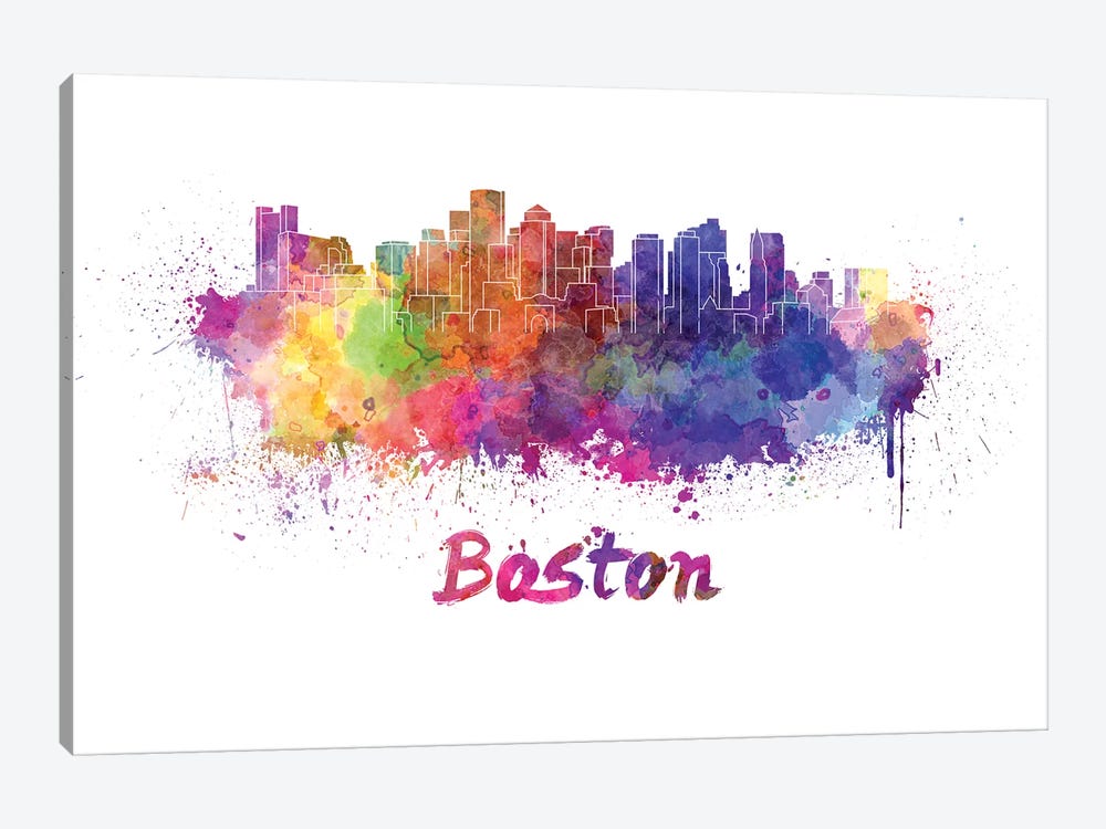 Boston Skyline In Watercolor by Paul Rommer 1-piece Canvas Art
