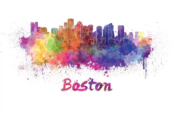 Massachusetts: Boston Skyline In Watercolor by Paul Rommer