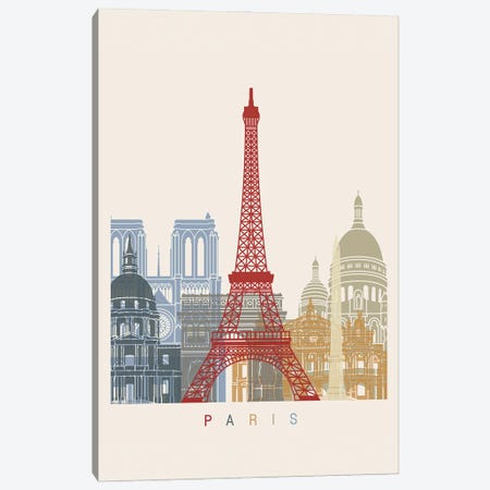 Paris Skyline Poster Canvas Print #PUR1091} by Paul Rommer Canvas Art Print