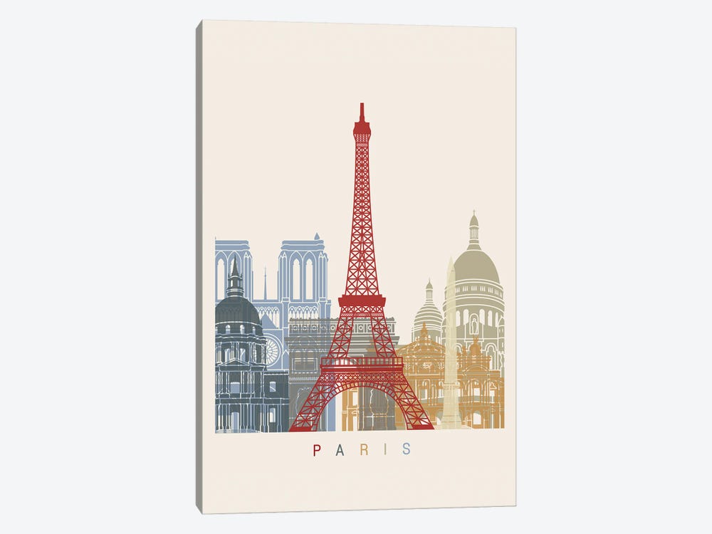 Paris Skyline Poster by Paul Rommer 1-piece Canvas Art
