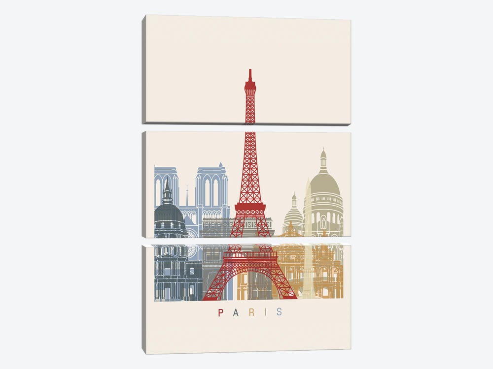 Paris Skyline Poster by Paul Rommer 3-piece Canvas Wall Art