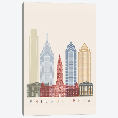 Philadelphia Skyline Poster Canvas Print #PUR1095} by Paul Rommer Canvas Wall Art