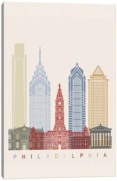 Philadelphia Skyline Poster Canvas Art Print - Paul Rommer