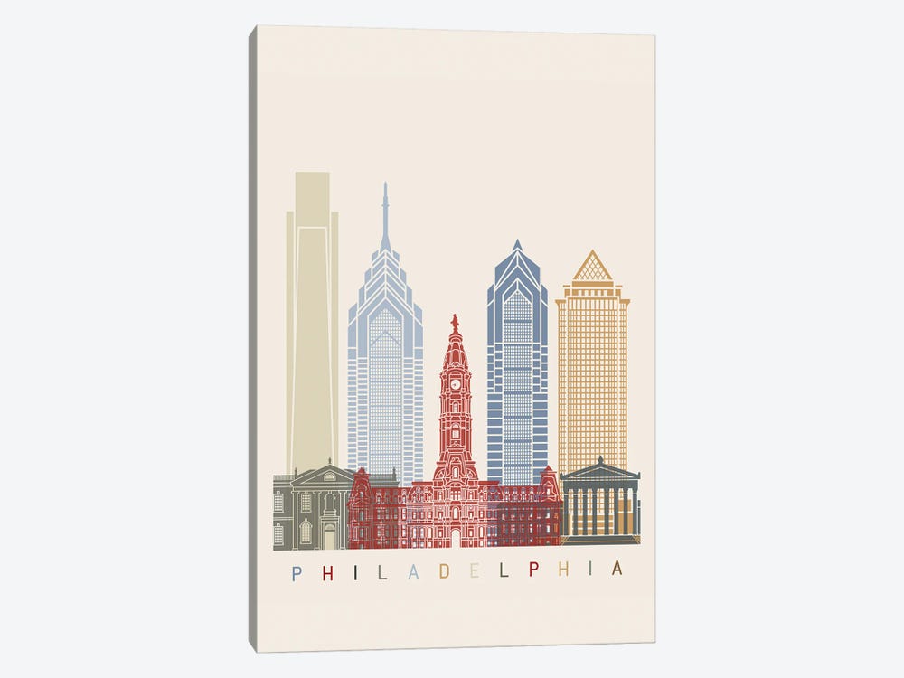 Philadelphia Skyline Poster by Paul Rommer 1-piece Canvas Art