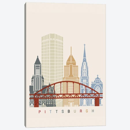 Pittsburgh II Skyline Poster Canvas Print #PUR1099} by Paul Rommer Canvas Art Print