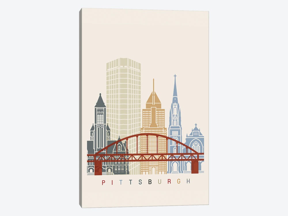 Pittsburgh II Skyline Poster by Paul Rommer 1-piece Canvas Art