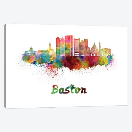 Boston Skyline In Watercolor II Canvas Print #PUR109} by Paul Rommer Art Print