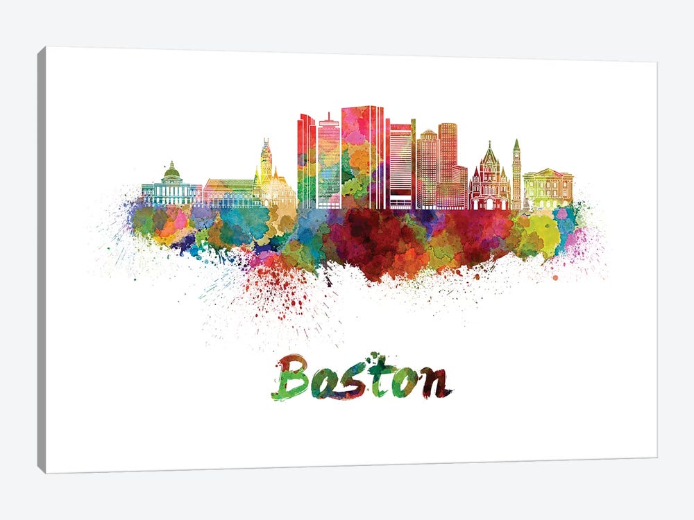 Boston Skyline In Watercolor II by Paul Rommer 1-piece Canvas Art Print