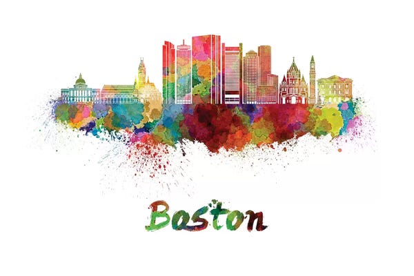 Massachusetts: Boston Skyline In Watercolor II by Paul Rommer