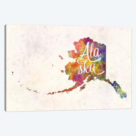 Alaska US State In Watercolor Text Cut Out Canvas Print #PUR10} by Paul Rommer Art Print