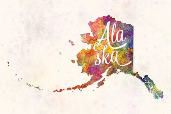 Alaska: Alaska US State In Watercolor Text Cut Out by Paul Rommer