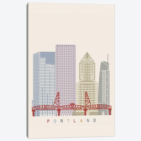 Portland Skyline Poster Canvas Print #PUR1100} by Paul Rommer Canvas Art Print