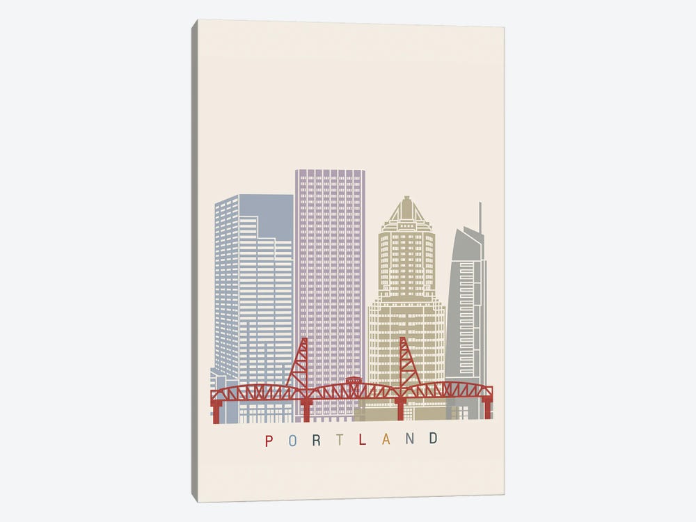 Portland Skyline Poster by Paul Rommer 1-piece Canvas Print