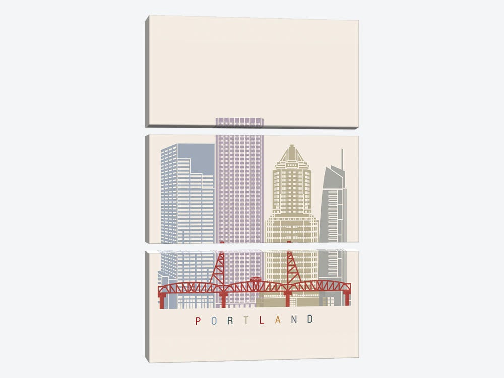 Portland Skyline Poster by Paul Rommer 3-piece Art Print