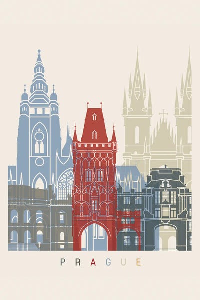 Prague Skyline Poster by Paul Rommer art print