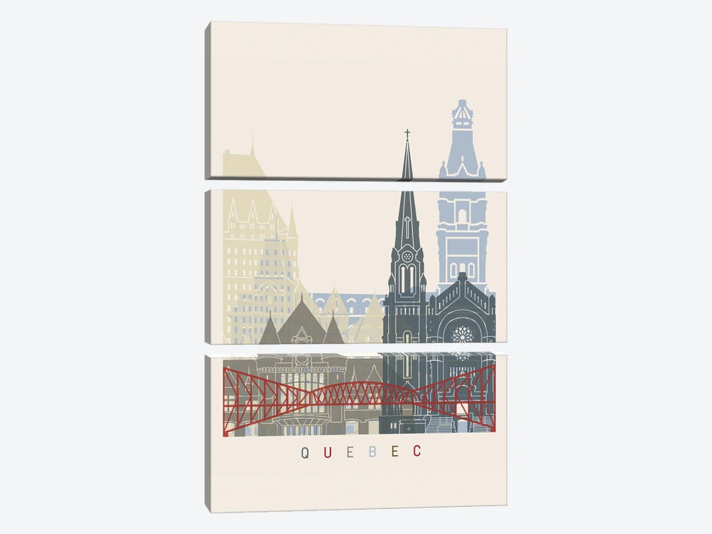 Quebec Skyline Poster by Paul Rommer 3-piece Canvas Artwork