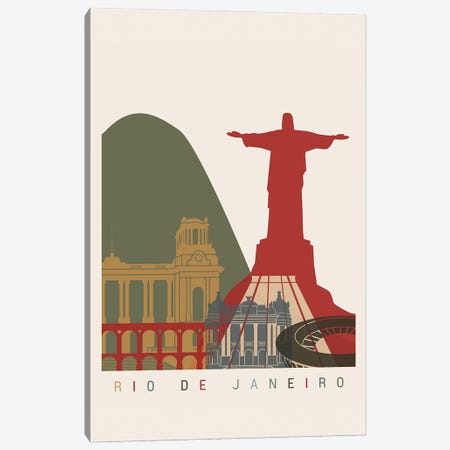 Rio De Janeiro Skyline Poster Canvas Print #PUR1112} by Paul Rommer Canvas Wall Art