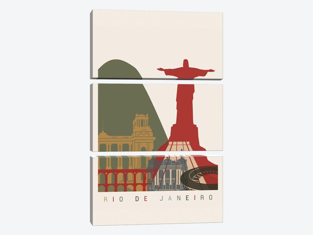 Rio De Janeiro Skyline Poster by Paul Rommer 3-piece Canvas Art