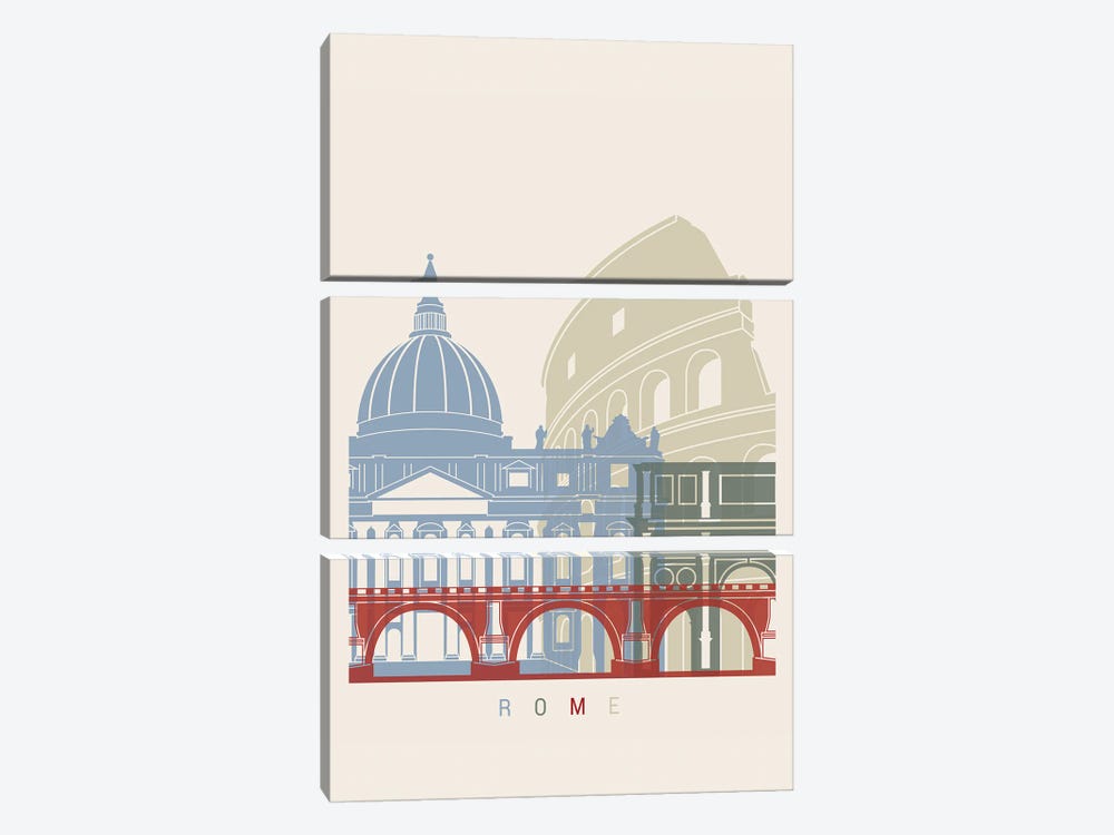 Rome Skyline Poster by Paul Rommer 3-piece Canvas Art