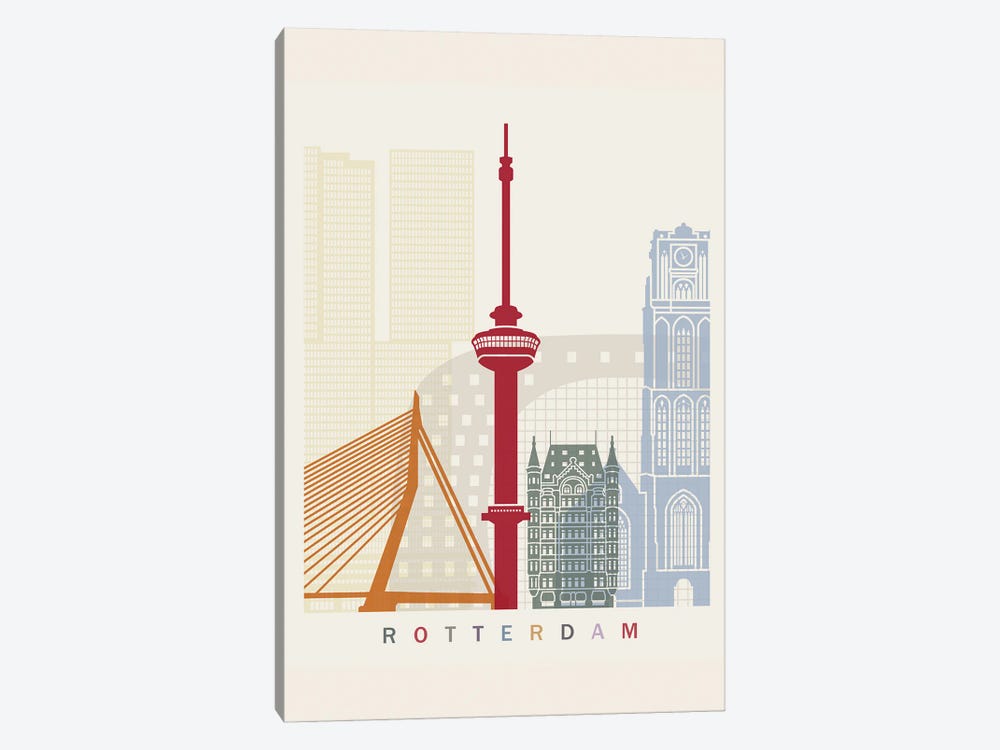 Rotterdam Skyline Poster by Paul Rommer 1-piece Canvas Print
