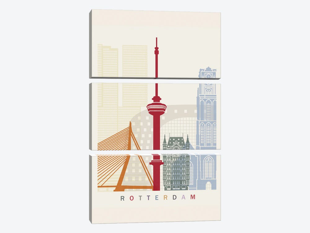 Rotterdam Skyline Poster by Paul Rommer 3-piece Canvas Print