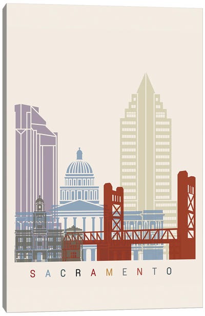 Sacramento Skyline Poster Canvas Art Print - Paul Rommer