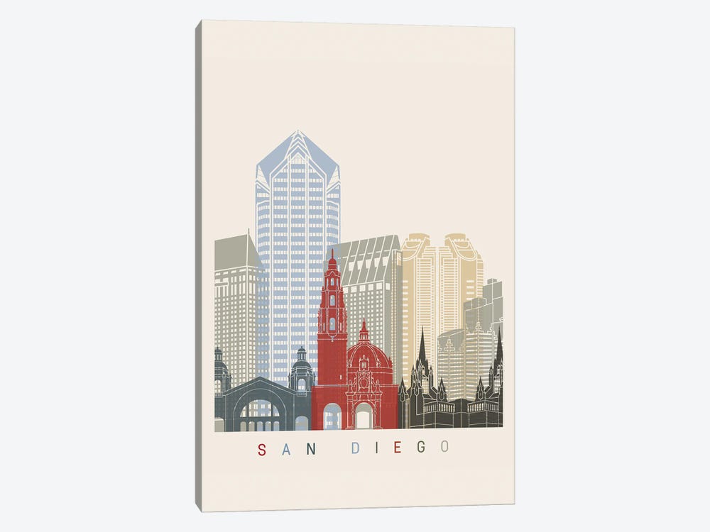 San Diego Skyline Poster by Paul Rommer 1-piece Art Print