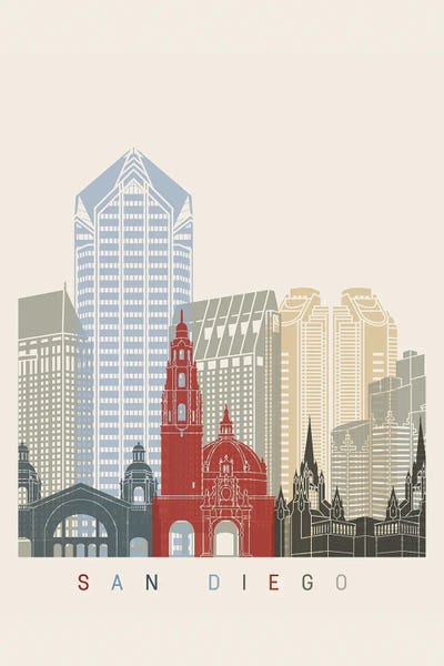 San Diego Skylines: San Diego Skyline Poster by Paul Rommer