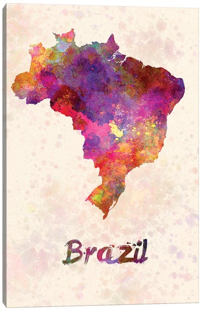 Brazil In Watercolor Canvas Art Print - Brazil Art