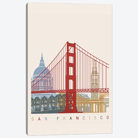 San Francisco Skyline Poster Canvas Print #PUR1120} by Paul Rommer Canvas Art Print