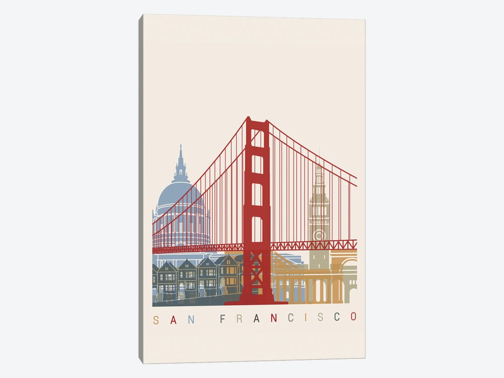 San Francisco Skyline Poster by Paul Rommer 1-piece Canvas Art Print