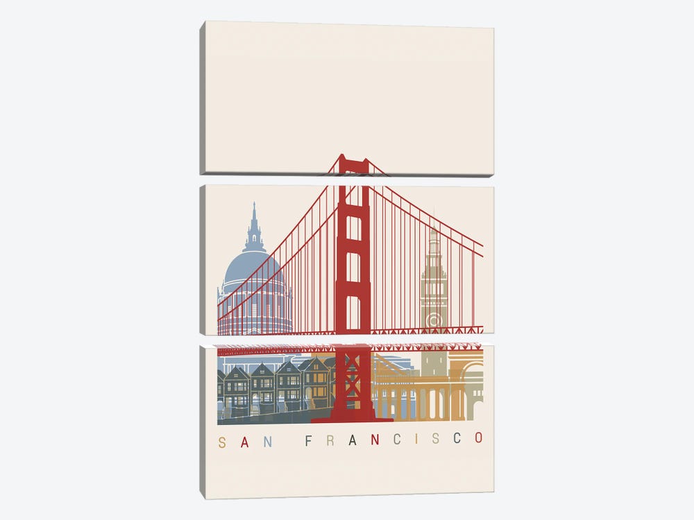 San Francisco Skyline Poster by Paul Rommer 3-piece Canvas Print