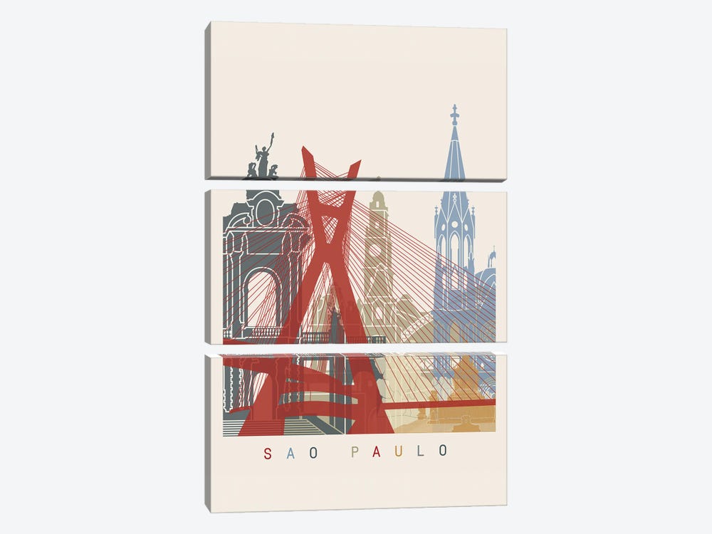 Sao Paulo Skyline Poster by Paul Rommer 3-piece Canvas Artwork