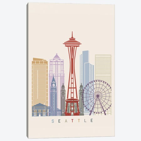 Seattle Skyline Poster Canvas Print #PUR1125} by Paul Rommer Canvas Artwork