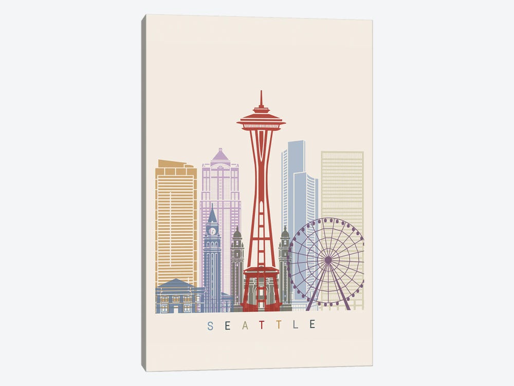 Seattle Skyline Poster by Paul Rommer 1-piece Canvas Art