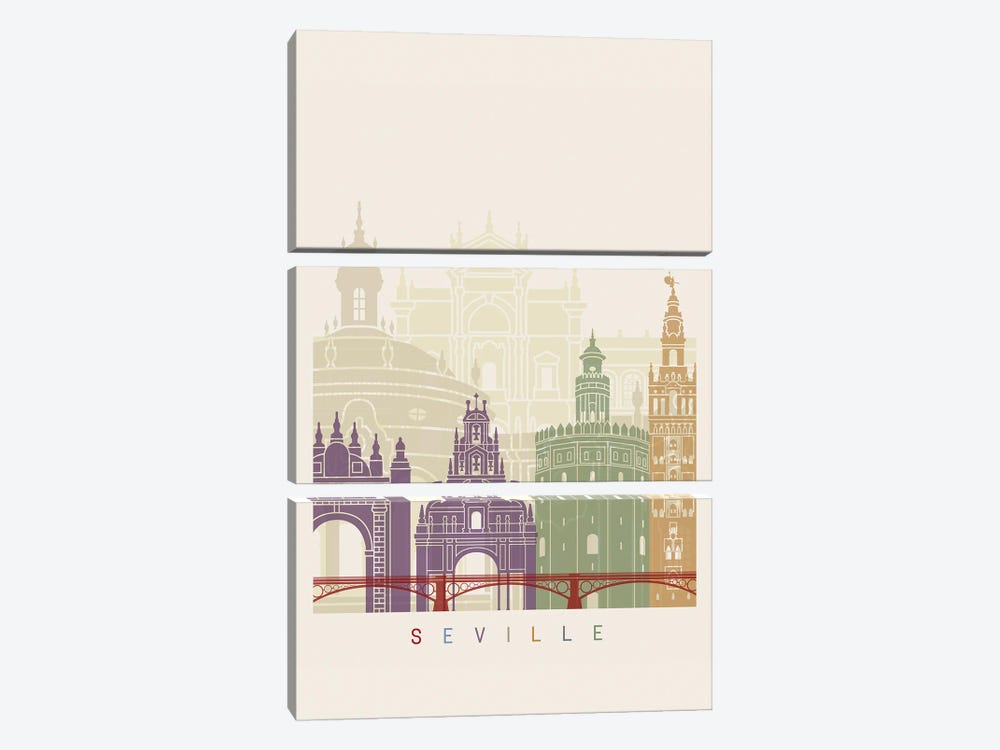 Seville II Skyline Poster by Paul Rommer 3-piece Canvas Print