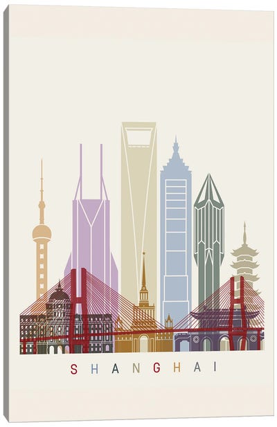 Shanghai II Skyline Poster Canvas Art Print - China Art