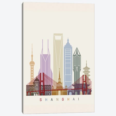 Shanghai II Skyline Poster Canvas Print #PUR1127} by Paul Rommer Canvas Wall Art