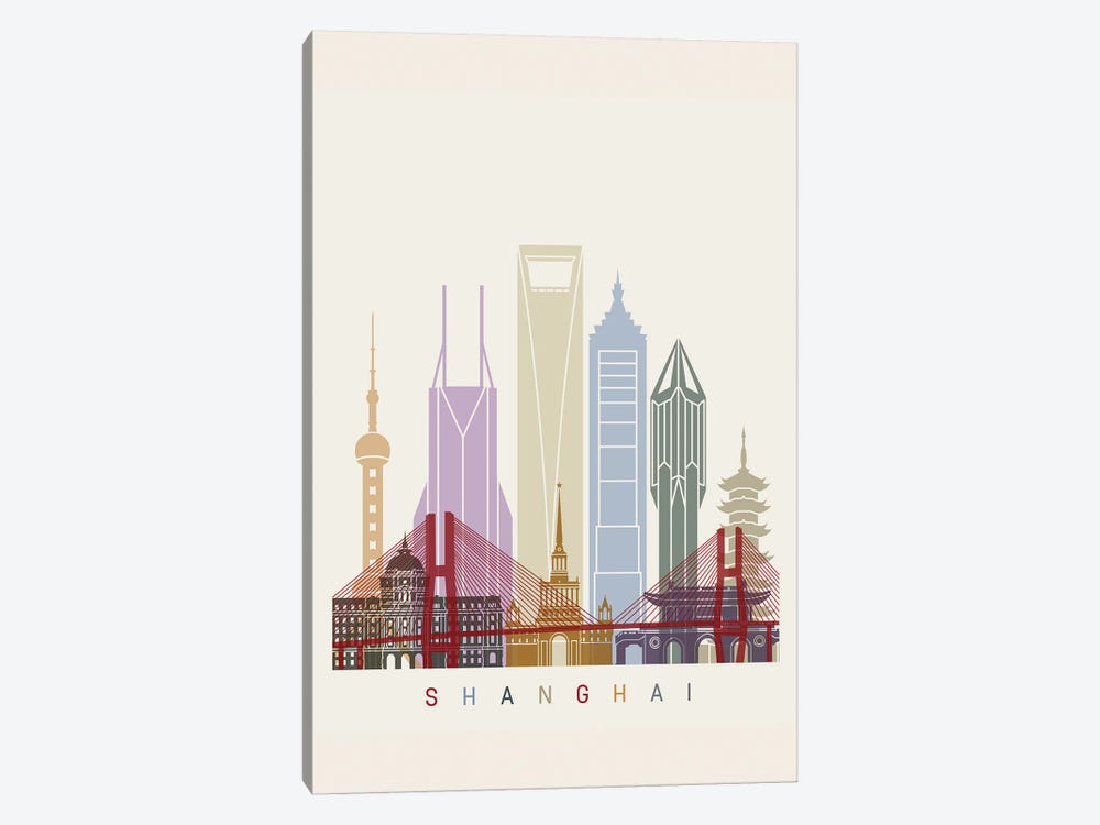 Shanghai II Skyline Poster by Paul Rommer 1-piece Canvas Wall Art