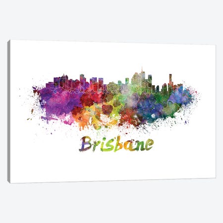 Brisbane Skyline In Watercolor Canvas Print #PUR112} by Paul Rommer Canvas Wall Art