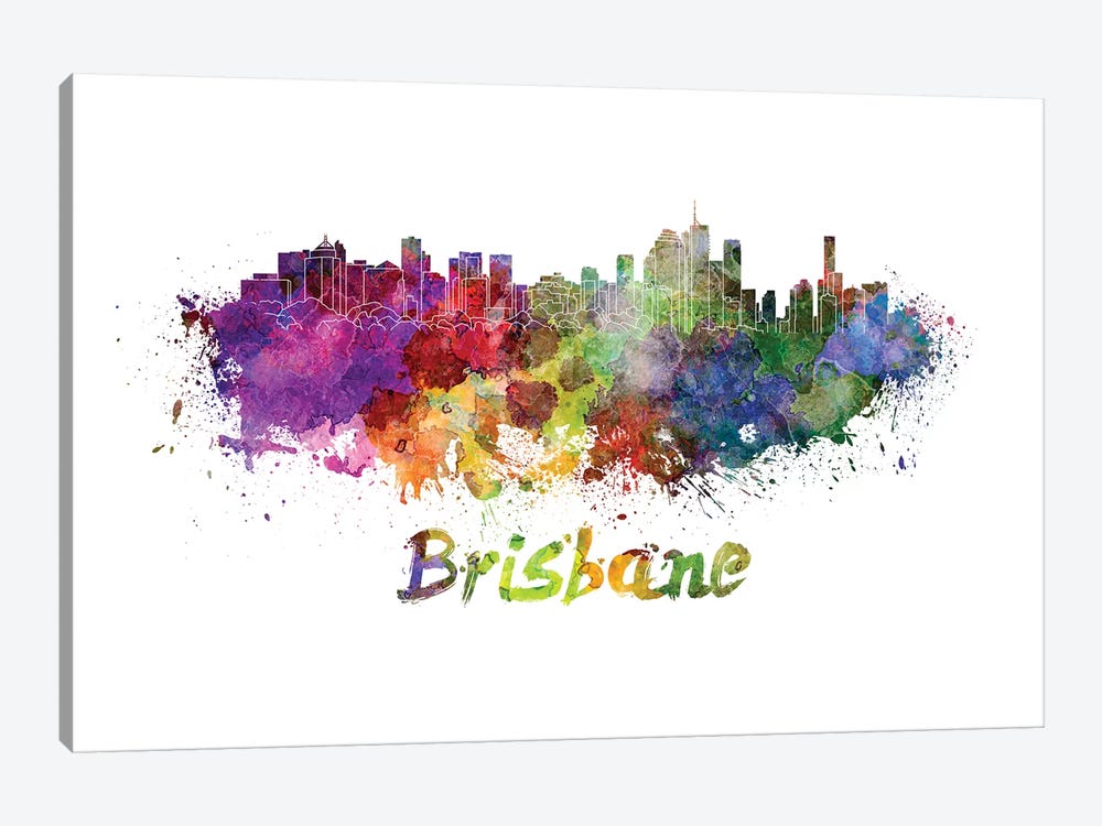 Brisbane Skyline In Watercolor by Paul Rommer 1-piece Canvas Art Print