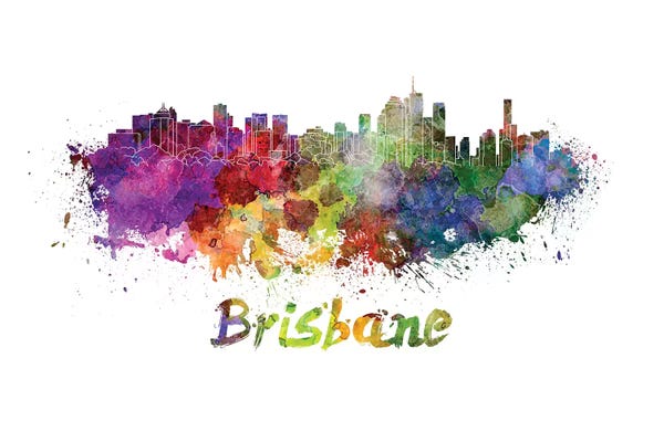 Brisbane: Brisbane Skyline In Watercolor by Paul Rommer