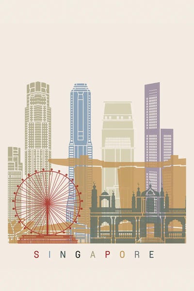 Singapore Skyline Poster II by Paul Rommer canvas print