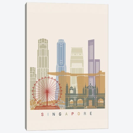Singapore Skyline Poster II Canvas Print #PUR1130} by Paul Rommer Canvas Wall Art