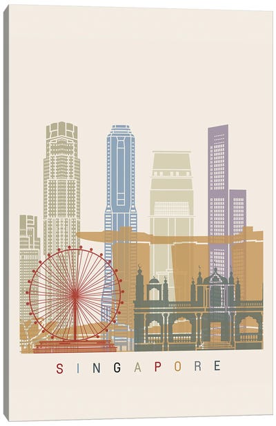 Singapore Skyline Poster II Canvas Art Print - Singapore Art