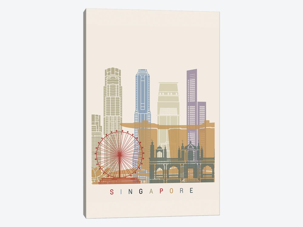 Singapore Skyline Poster II by Paul Rommer 1-piece Canvas Wall Art
