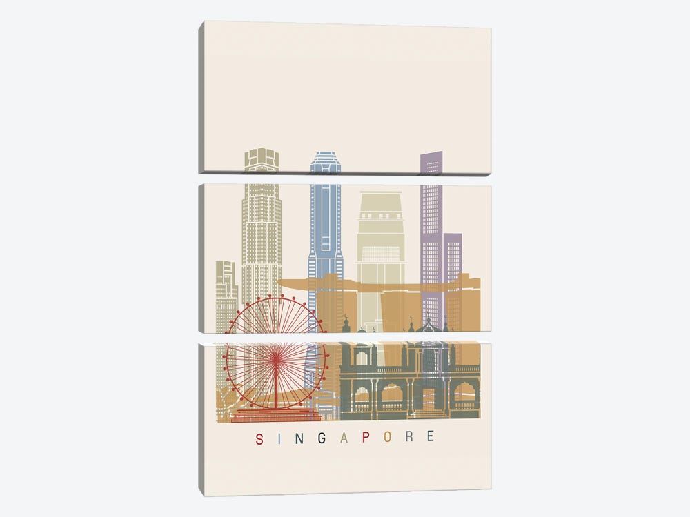 Singapore Skyline Poster II by Paul Rommer 3-piece Canvas Artwork